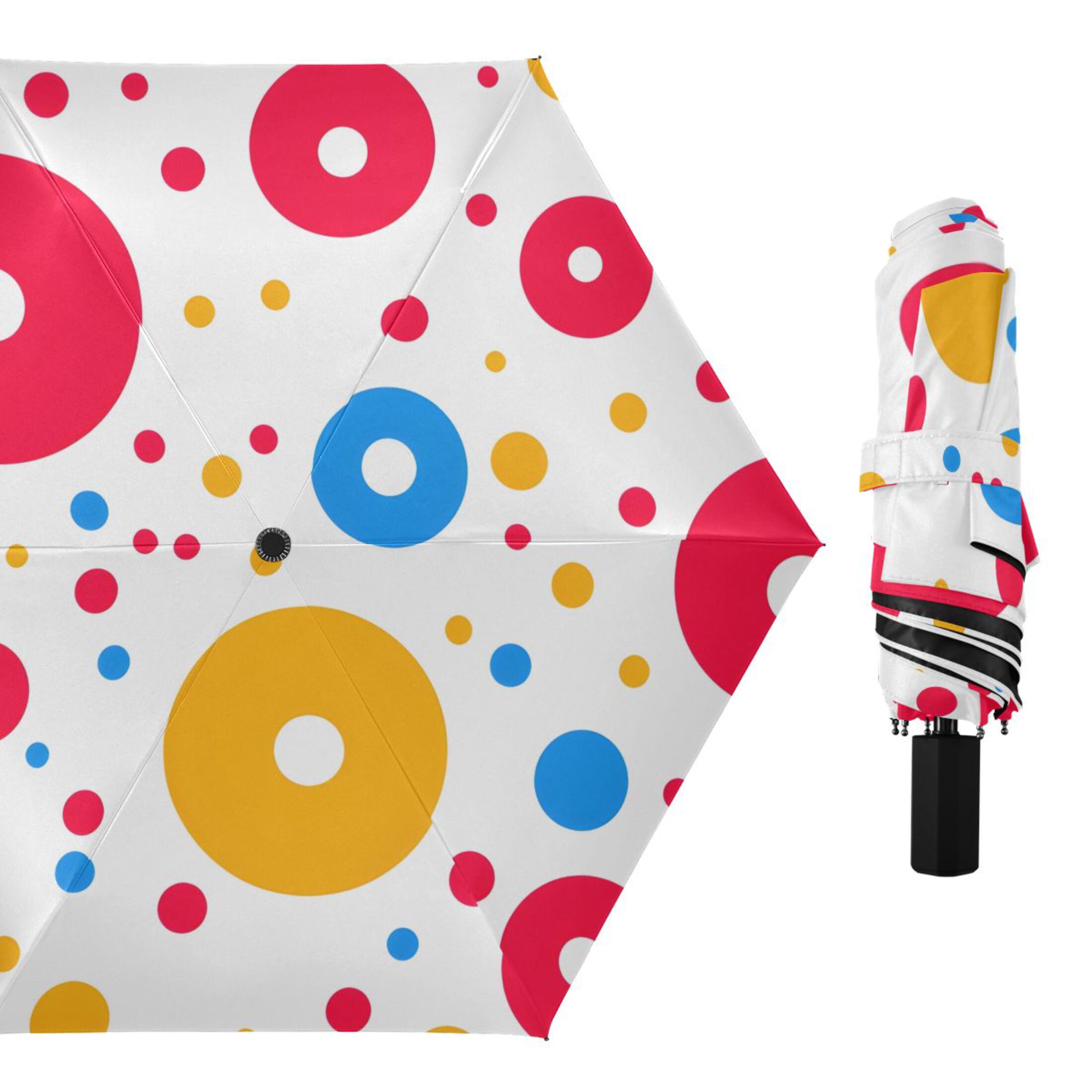 ALAZA Circle Polka Dots UPF 50+ Compact Folding Umbrella for Rain Travel Umbrella Packable