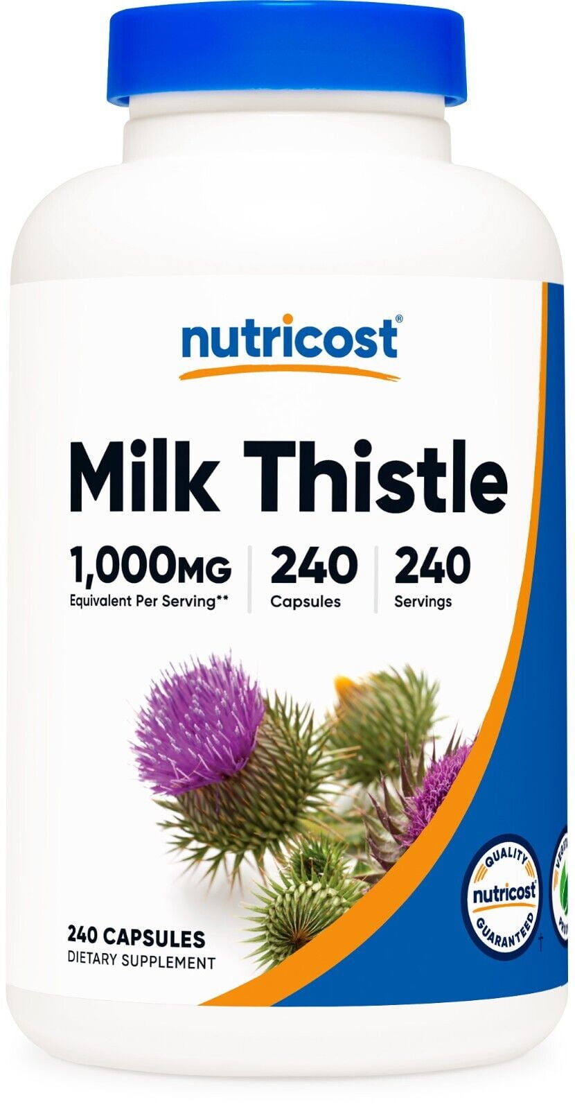 Nutricost Milk Thistle 250mg 1000mg Equivalent, 240 Vegetarian Capsules, Multicolor