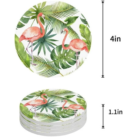 

ZHANZZK Tropical Palm Leaves Flamingo Set of 4 Round Coaster for Drinks Absorbent Ceramic Stone Coasters Cup Mat with Cork Base for Home Kitchen Room Coffee Table Bar Decor