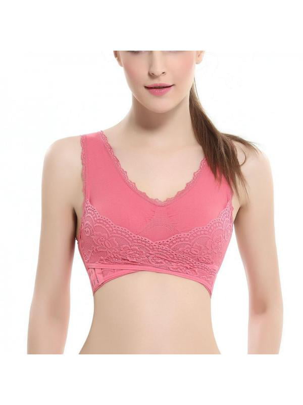 Womens Seamless Sports Bras Cross Front Side Buckle Lace Running Bras with Removable Pads Yoga Workout Gym Activewear Bra