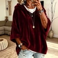 thumbnail image 2 of Lenpel Womens Hooded Shirts Fall Velvet 3/4 Sleeve Solid Color Pullover Tops Oversized Casual Trendy Drawstring Tops Fall Clothes(Wine,Large), 2 of 7