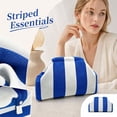 thumbnail image 2 of Large Makeup Organizer with Knitted Fabric and Zipper Closure, Blue and White Striped, for Travel and Daily Storage, Cosmetic Organizer, 2 of 6