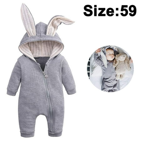 

1 pcs Baby Boys Girls Rabbit Ear Zipper Romper Newborn Hooded Bunny Bodysuit Infant Long Sleeve Jumpsuit