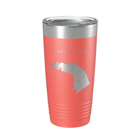 Canton Lake Map Tumbler Travel Mug Insulated Laser Engraved Coffee Cup Oklahoma 20 oz Coral