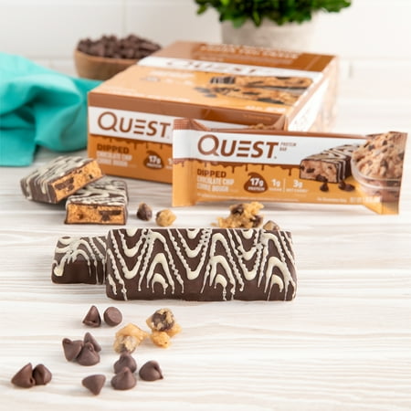 Quest Nutrition Dipped Chocolate Chip Cookie Dough Protein Bars, 12 Count