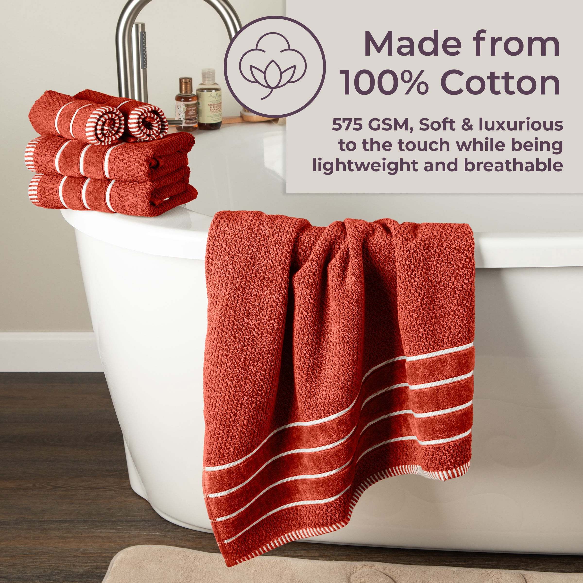 Somerset Home 6-Piece Combed Cotton Rice Weave Towel Set for Adult (Brick)