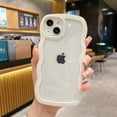 thumbnail image 4 of (Blanco) Funda para iPhone 13, funda estética con ondas simples y rizadas, bonita funda transparente para teléfono, funda protectora de silicona suave a prueba de golpes para iPhone 13, 4 of 5