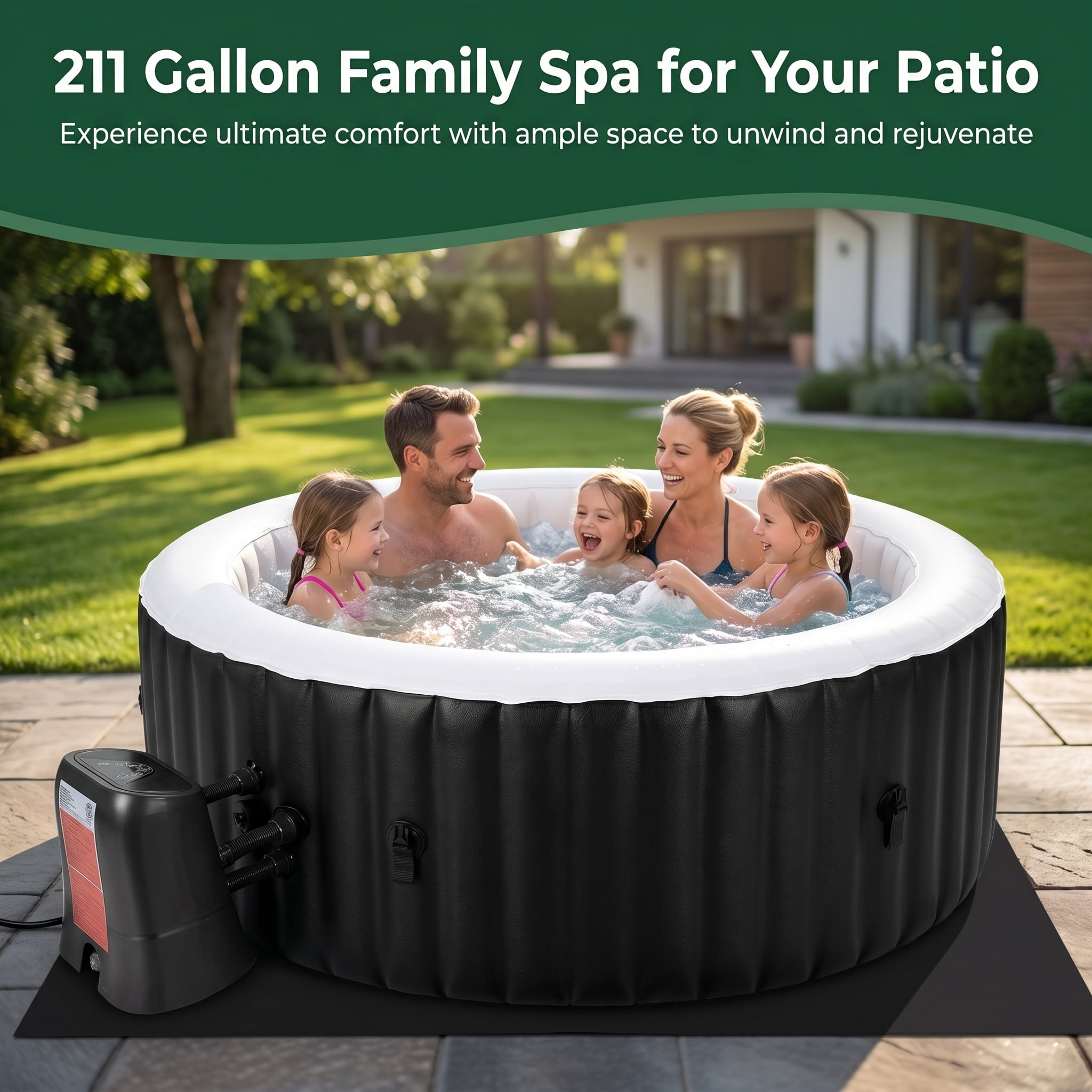 Ficisog Air Jet Inflatable Hot Tub for 2-4 Person, Portable Outdoor Blow Up Tub with Heater Pump and Insulated Cover, Round Family SPA Hot Tub, 211 Gallons, 110 Soothing Jets, 71" L X 71" W X 25" H