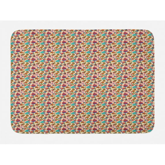 Circus Bath Mat, Comic Cartoon Pattern of Festival Carnival Elements as Tent Clown Dog Ring Ball, Plush Bathroom Decor Mat with Non Slip Backing, 29.5" X 17.5", Multicolor, by Ambesonne