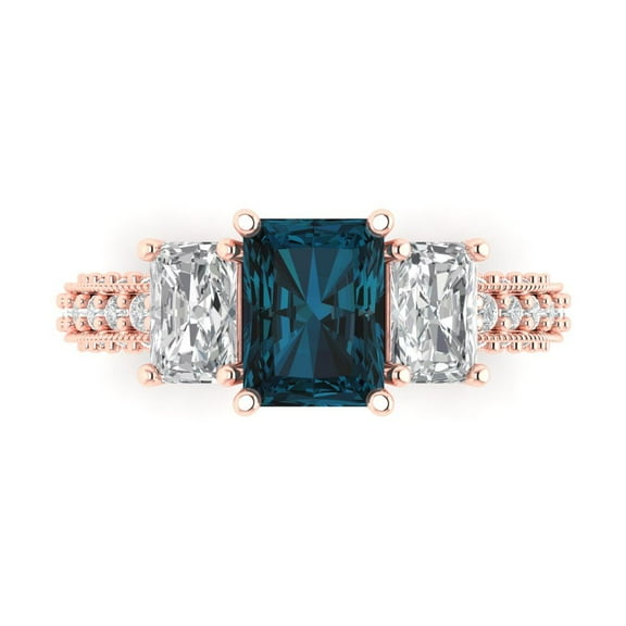 Three-Stone Engagement Ring for Women - 3.61ct Natural London Blue Topaz in 14K Rose Gold Promise Ring