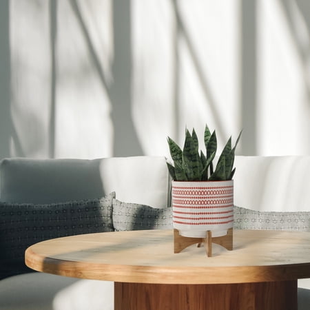 10  AZTEC PLANTER W/ WOOD STAND  ORANGE 06872