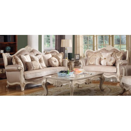 Mcferran Sf8701 S Ivory Chenille Fabric Province Sofa Loveseat Set Mcferran Sf8701 S Ivory Chenille Fabric Province Sofa Loveseat Set 2ps Wood Trim