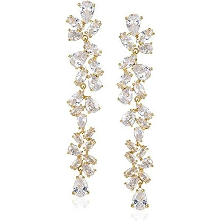 ZLC Cubic Zirconia Bridal Earrings for Women Brides, Crystal Chandelier Wedding Drop Earrings for Prom or Pageant