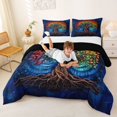 thumbnail image 3 of Homewish Colorful Tree Of Life Queen Comforter Set,Vintage Botanical Comforter Sets Queen,Navy Orange,Black Reversible,3pcs,1 Comforter and 2 Pillowcases, 3 of 7