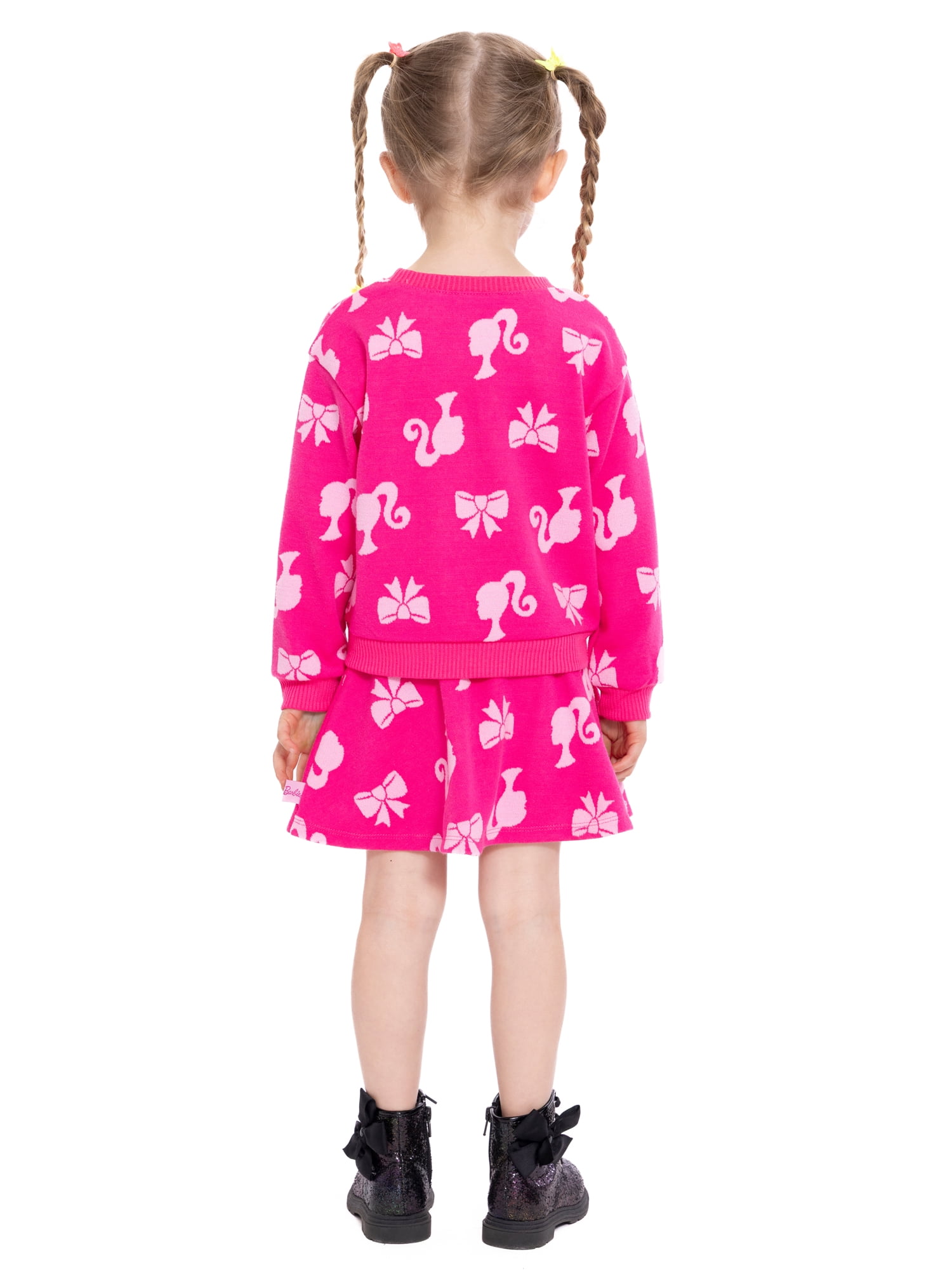 Barbie Toddler Girls Intarsia Graphic Sweater and Skater Skirt Set, 2-Piece, Sizes 12M-5T