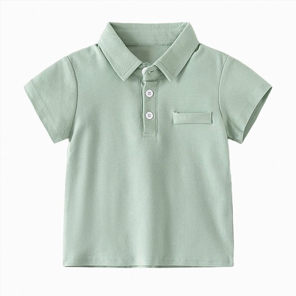 NIEWTR Toddler School Uniform Baby Boys Polo Short Sleeve T-Shirts Cotton Solid Color & Print Button Down Soft Fabric for Daily(A-Green,18-24 Months)
