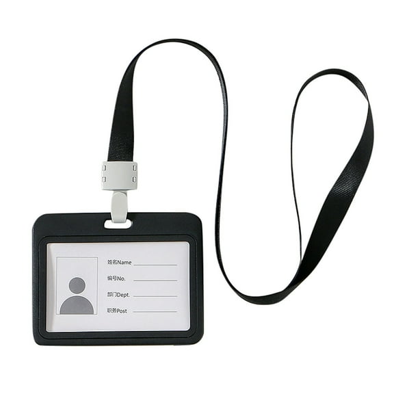 ID Badge Holder, Double-Sided Windows Horizontal Hard Plastic Case, Detachable Neck Lanyard, Card Protector for Office School ID Credit Cards Proximity Key Cards (Black)