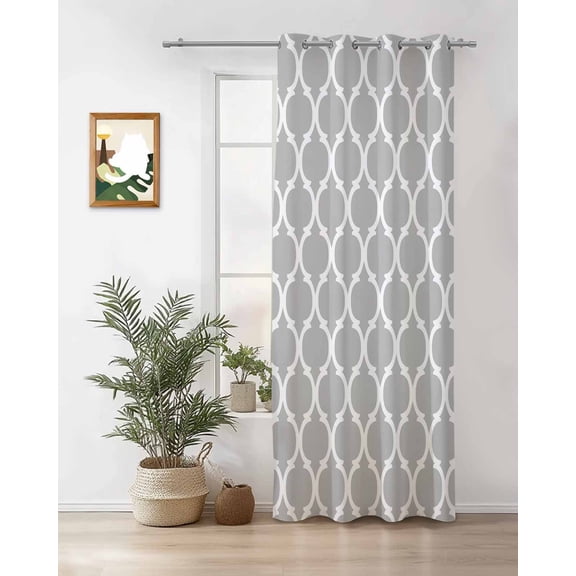 Morocco Plaid Thermal Insulated Blackout Curtains for Bedroom 24 Length Grey Room Darkening Curtain 1 Panel Grommet Window Curtain Drape for Living Room Nursery Room
