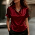 thumbnail image 2 of ASDFVBKG Silk Satin Blouses for Women Summer Elegant V Neck Shirts Casual Short Sleeve Blouses Office Work Satin Silk Tops Red M, 2 of 5