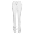 thumbnail image 1 of White S Pantalones apilados de cintura alta de invierno para mujer Pantalones de chándal con cordón fruncido de color sólido, 1 of 5