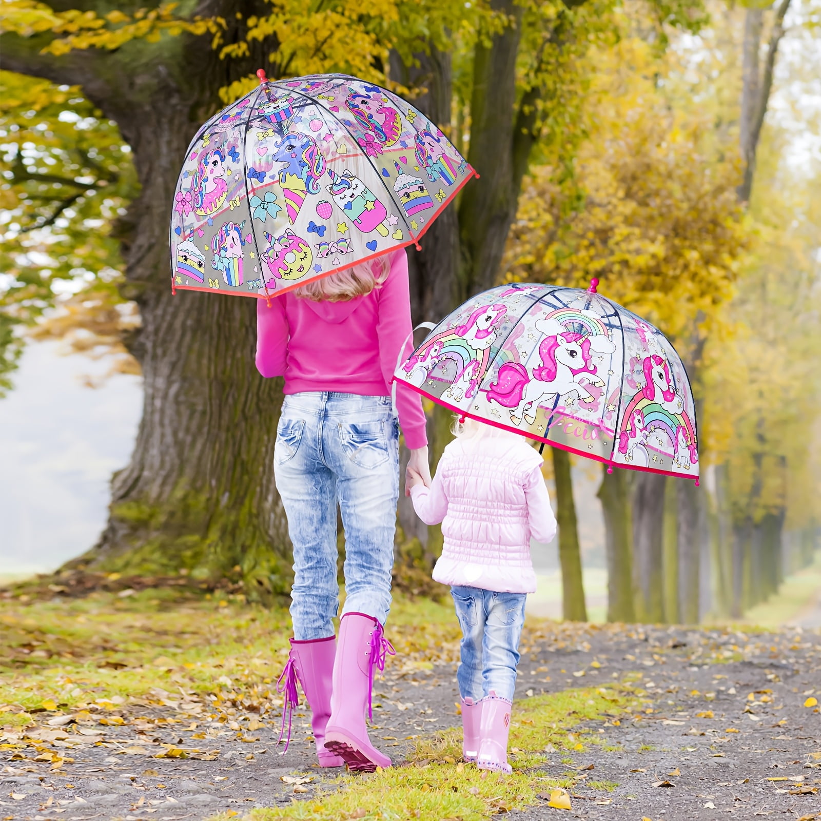 Room Decor 2pcs Outus Transparent Unicorn Bubble Umbrellas, Easy Grip Curved Handle, Water-Repellent, for Toddlers boys girls