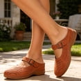 thumbnail image 4 of hoksml Women Round Toe Cutout Mule Clogs, Buckle Ankle Strap Slip On Low Wedge Casual Shoes, 4 of 6