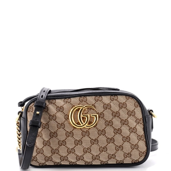 Pre-Owned GG Marmont Shoulder Bag Diagonal Quilted GG Canvas with Leather Small By Rebag