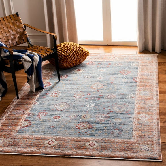SAFAVIEH Kenitra Xzavier Distressed Polyester Area Rug, Blue/Red, 5' x 8'