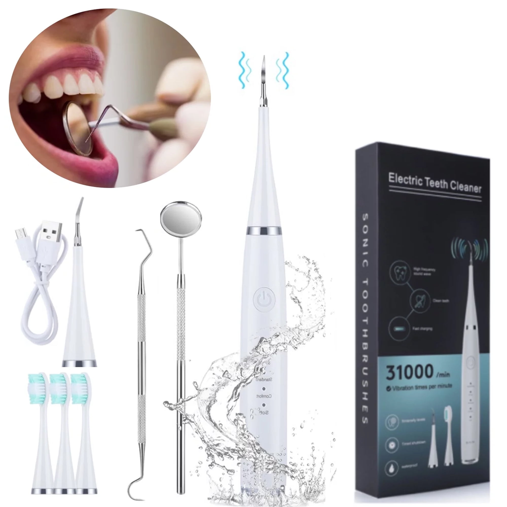 KIBVOE Ultrasonic Dental Calculus Remover Tool, Electric Plaque Remover, Electric Teeth Cleaning Kit Tooth Stain Calculus Remover with 3 Adjustable Modes, Safe for Adult and Kids.