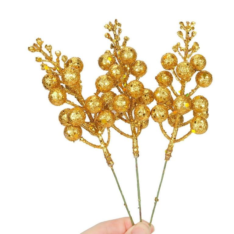 BLEUM CADE 24 Pcs Christmas Picks and Sprays, Gold Christmas Decorations  for Tree, Christmas Floral Picks Ornaments Decor, Fake Gold Leaf Leaves  Stems