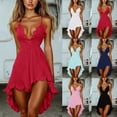 thumbnail image 7 of aohooy Womens Linen High Low Dress Ruffle Deep V Neck Mini Spaghetti Strap Casual Flowy Party Dresses Summer Beach Cover Up 2026 Pink,S, 7 of 7
