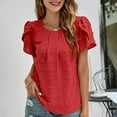 thumbnail image 2 of vigerkar Women 2025 Summer V Neck Ruffle Short Sleeve Blouse Swiss Dot Flowy Shirt Tunic Top Red, S, 2 of 6