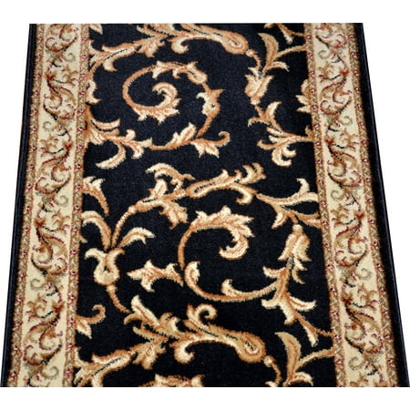 Dean Black Scrollworks Custom Length Carpet Rug Hallway Stair Runner - Purchase by the Linear (Best Carpet For Stairs And Hallway)