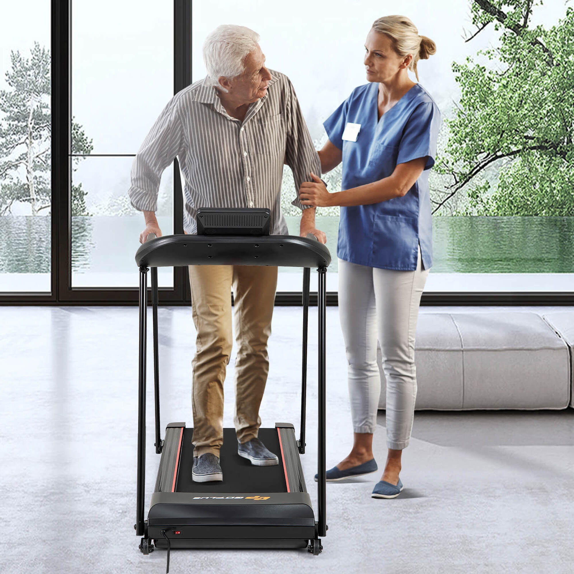 Costway 2.5 HP Walking Treadmill with  Long Handrails for Seniors Pulse Sensors LED Display