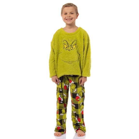 Dr. Seuss The Grinch Santa Plaid Plush Fleece Pajama Sleep Set
