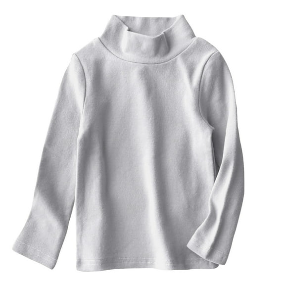 BLTIBY Toddler Kids Boys Girls Bottoming Shirts Turtleneck Winter Long Sleeve Solid Color Round Neck Fashion Thermal Tops Soft Cotton Basic Tee Gray 6-7 Years