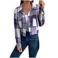 thumbnail image 2 of jjayotai Womens Casual Flannel Plaid Shacket Button Down Long Sleeve Shirt Jacket Coat with Pockets Purple L, 2 of 3
