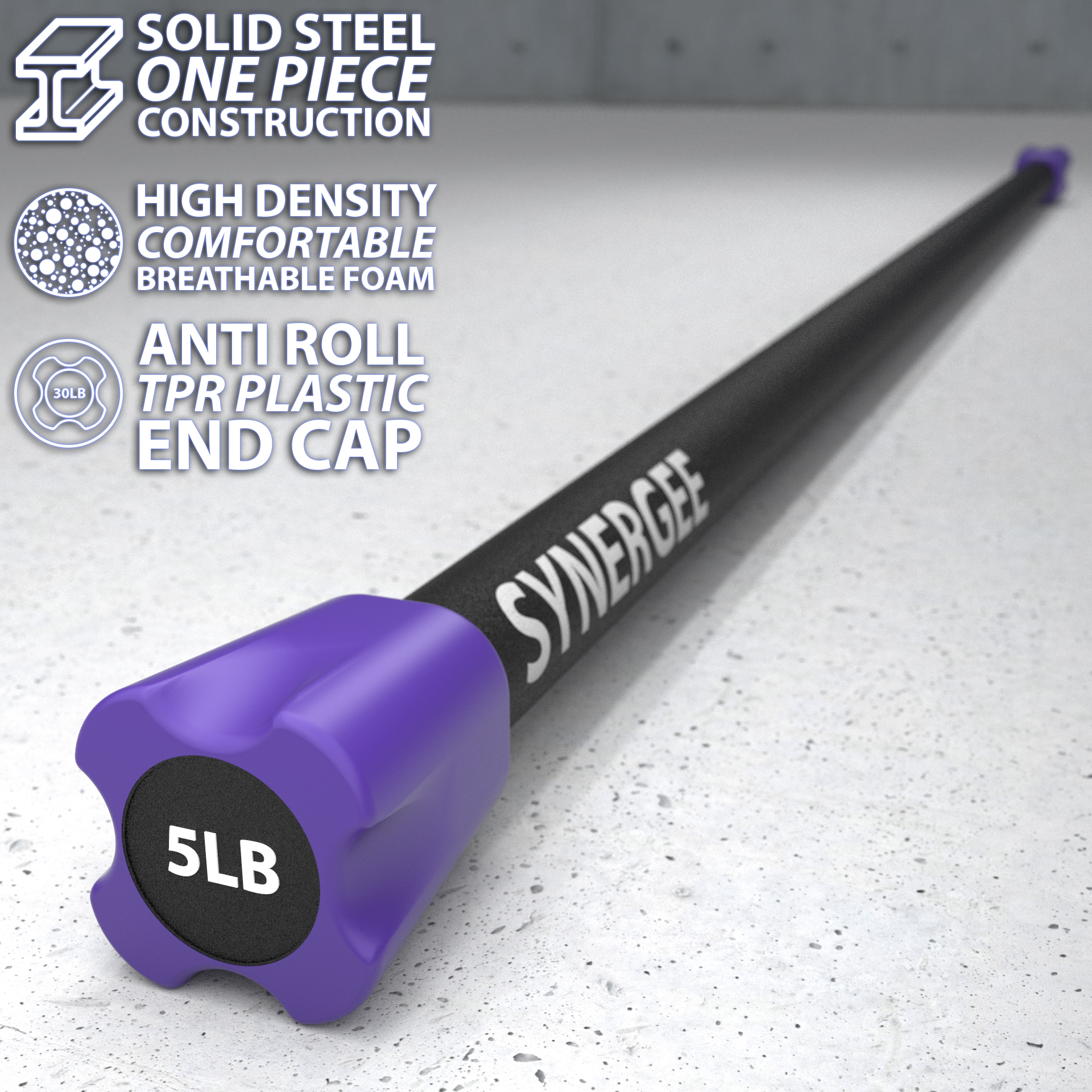 Synergee Workout Bar - 5lb - Padded Weighted Bars – Body Bar Toning Exercises, Strength & Condition