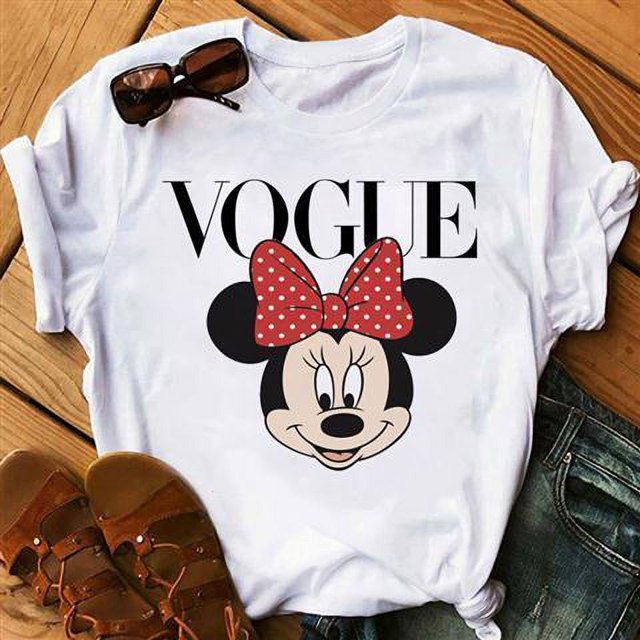 Minnie Mouse camiseta niñas mujeres Kawaii Top dibujos animados gráfico camisetas divertidas Harajuku Disney camiseta moda camiseta mujer ropa 2XL Gao Jinjia LED
