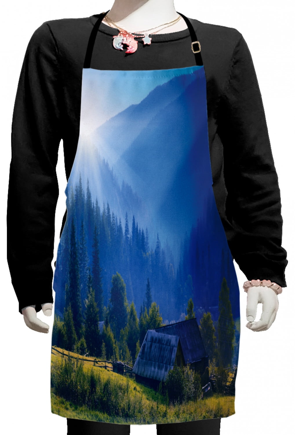 Rustic Kids Apron, Mountain Village Ukraine Rising Sun Pine Trees ...