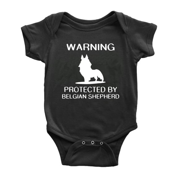Warning: Protected by A Belgian Shepherd Dog Funny Baby Rompers Baby Clothes (Black,3-6 Months)