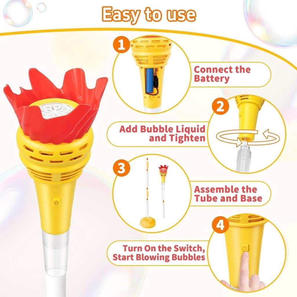 Light Up Music Bubble Machine With Sound Effects Torch Shape Bubble Blower with Rechargeable Design For Park Beach Game