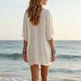 thumbnail image 4 of ZToonmas Women's V-Neck Tunic Dress 3/4 Sleeve Notched Collar Casual Loose Fit Mini Dress, 4 of 9