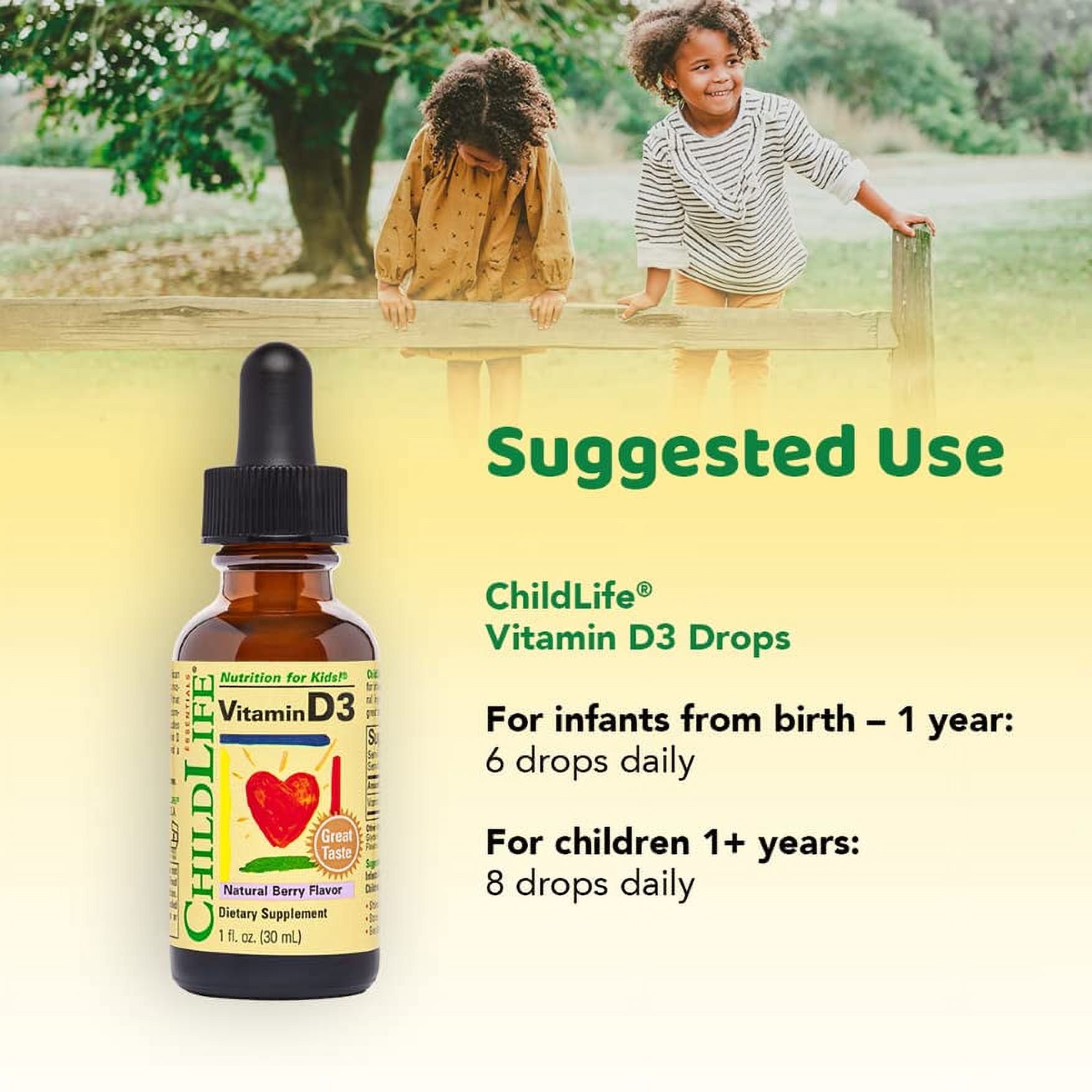 ChildLife Essentials Vitamin D3 Drops: Essential for Baby's Growth & Immunity, 500 IU, Berry Flavor, 1 Fl Oz (Pack of 3)