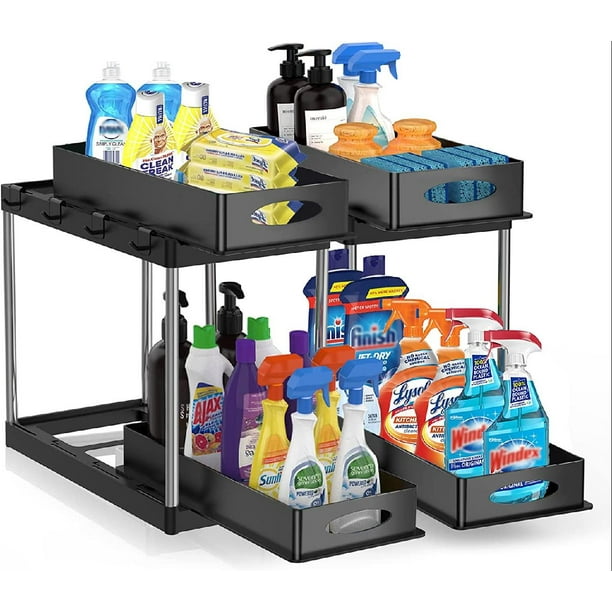 2 Pack Under Sink Organizer with Dual Sliding Drawers, 2 Tier Bathroom