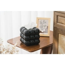 Ukwell Glossy Black Ceramic Tissue Box Cover Heavy Square Facial Tissue Holder Bubble Design Modern Decor Piece for Bathroom Bedroom Living Room