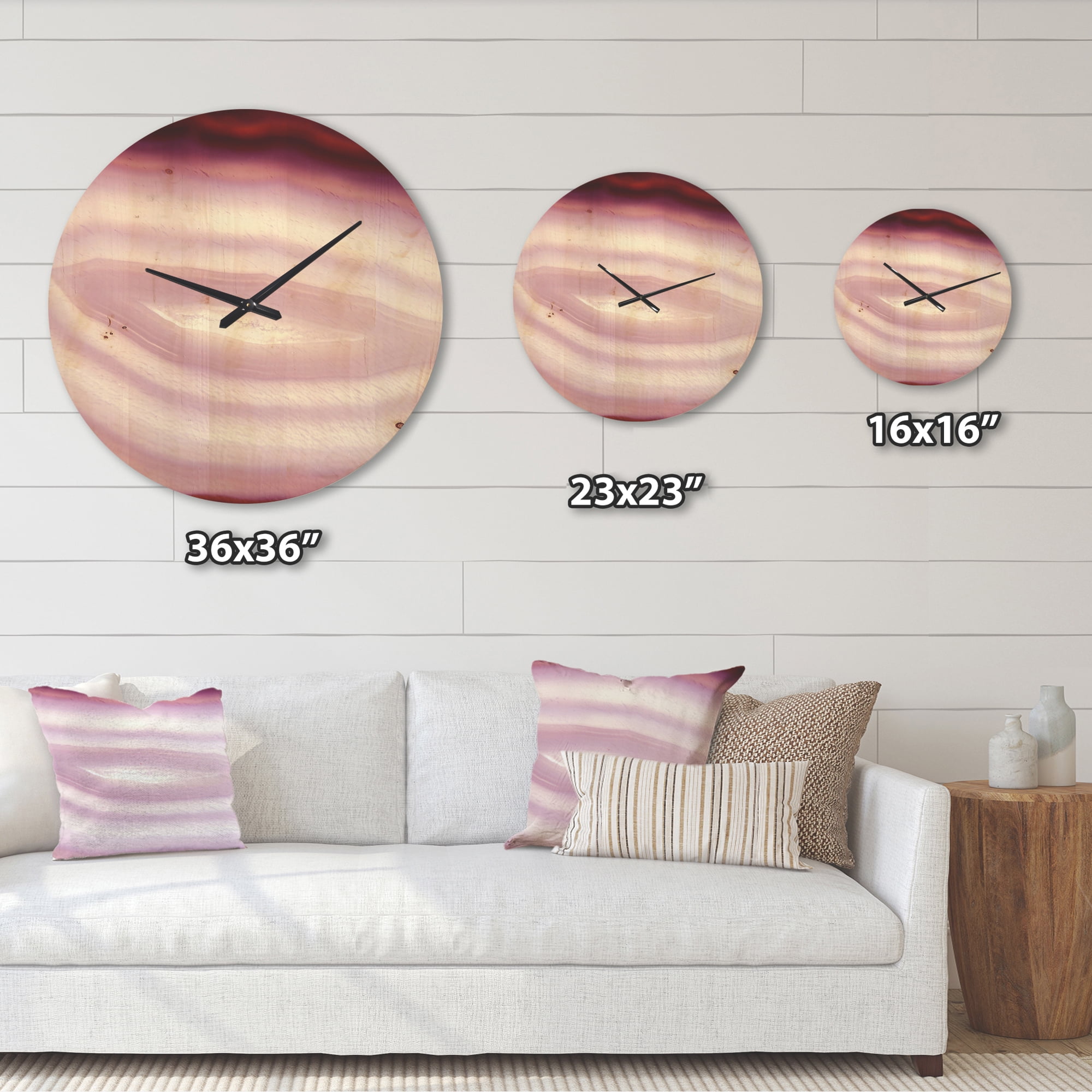 Designart 'Micro Pink Agate Geode Geological Crystals ' Modern Wood Wall Clock