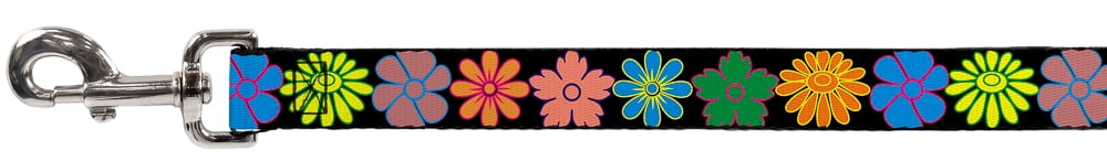 Buckle-Down Pet Leash, Dog Leash, Flowers Black Multi Color, 6 Feet Long 1.0 Inch Wide