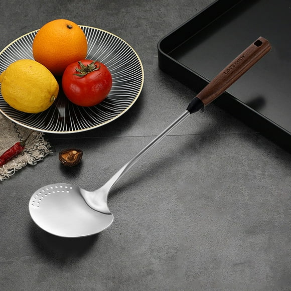Qiopertar Vente de liquidation En Acier inoxydable Professionnels Friture Spatule Avec Chaleur Manche En Bois Pour Tous Les Jours Cuisine Ustensiles Cuisson Spatule Cuillère