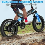 Gocio Foldable Electric Bikes Adult 20x4 Fat Tire Electric Bike, 48V 10.4Ah, 500W Electric Mountain Bike Full Suspension, LCD, Shimano 7 Speed Electric Cruiser Bicycle UL2849 Certified